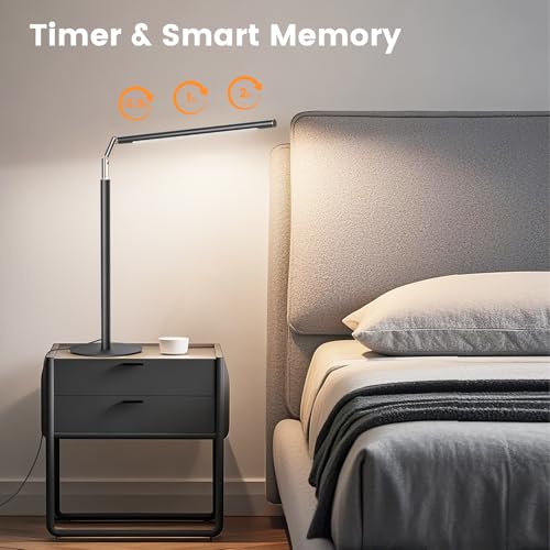SIBRILLE Metal LED Desk Lamp, 16" Dimmable Desk Light with Base, 15W 1200LM, Adapter Included, Color & Brightness Adjustable, Modern Tall Table Lamp for Home Office Reading Study Task Laptop, Black - color: Black