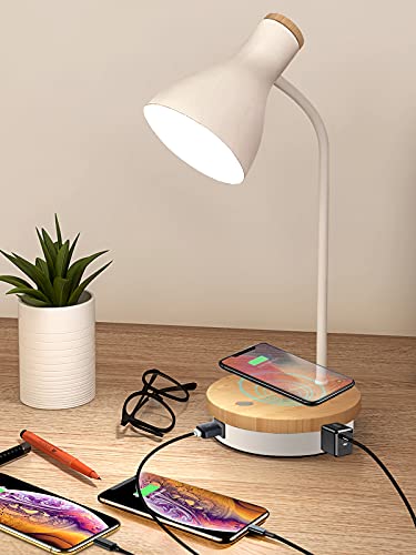 LALISU Metal Desk Lamp Wireless Charging Table Lamp Touch Reading Lights - color: White
