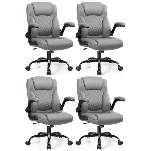 Leather Office Chair, PU Home Computer Desk Chairs with Ergonomic Back Support, 360°Swivel Free，Small Gaming Chair with Wheels and Adjustable Armrests, for Short People Use - color: Grey, size: 4 Pack