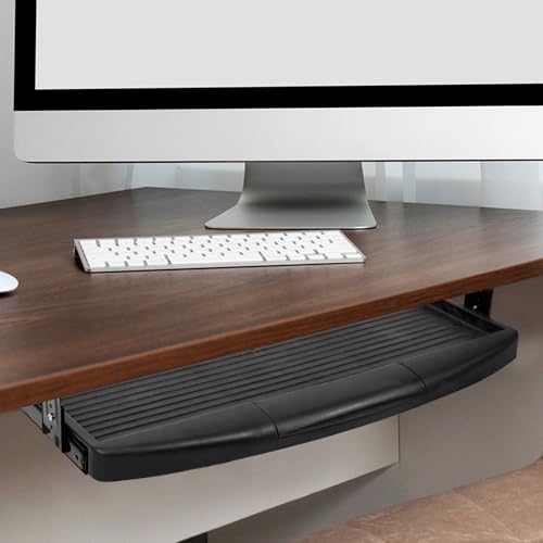 Homoyoyo Desk Keyboard Mouse Drawer with Sliding Pull-Out Design, Space Saving Plastic and Metal Keyboard Tray for Office Workstation, Practical Black Desk Extender for Office Workers