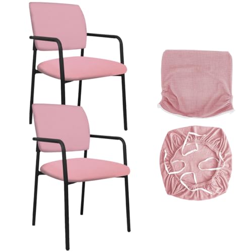 Stretch Office Guest Chair Cover 2-Piece Split Protective Armchair Slipcover Jacquard Chair Cover with Arms for Office Reception School Church Guest, Set of 2, Large, Pink - color: Pink, size: Set of 2, Large