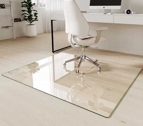 Koonmi Tempered Glass Chair Mat 45"x53" - Premium Office Chair Mat for Hardwood Floors & Low-Pile Carpet with 4 Non-Slip Pads - Thick Scratch-Resistant Surface - size: 45*53