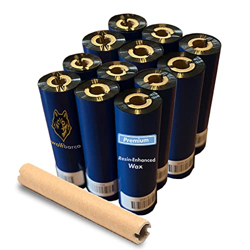 Wolfbarco 12 Rolls 4.33" x 243' (110mm x 74m) Premium Resin-Enhanced Wax Thermal Transfer Ribbon Black 1/2" Core CSO for Zebra GC420t, GK420t, GX420t, ZD421t, ZD621t, TLP2824 Desktop Barcode Printers - size: 12 Rolls, style: 4.33" x 243' (110 x 74)