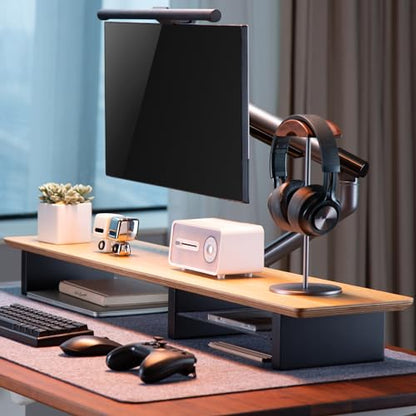 White Oak Wood Desk Shelf for Top of Desk 44 Inch Length Wood Monitor Riser with Middle Shelf - color: Oak