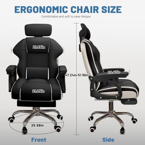 Executive Computer Chair Home Office Desk Chair,Adjustable Angle, Ergonomic Adjustable Height PU Leather Chairs with Cushions Armrest for Long Time Seating-High Office Chair with Footrest - color: Black