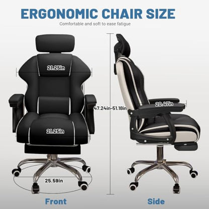 Executive Computer Chair Home Office Desk Chair,Adjustable Angle, Ergonomic Adjustable Height PU Leather Chairs with Cushions Armrest for Long Time Seating-High Office Chair with Footrest - color: Black