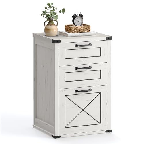 VASAGLE File Cabinet, Filing Cabinet with 3 Drawers, Printer Stand, Fit A4, Letter Size, Hanging File Folders, Modern Farmhouse Style, for Home Office, Rustic White UOFC054T73 - color: Rustic White, style: 3 Drawers