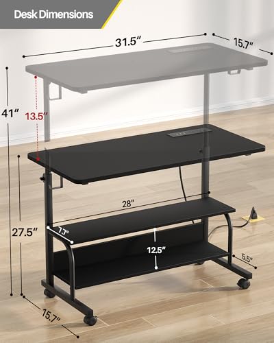 Armocity 32" Rolling Standing Desk with Charging Station for Couch Bed - color: Black, size: 32''