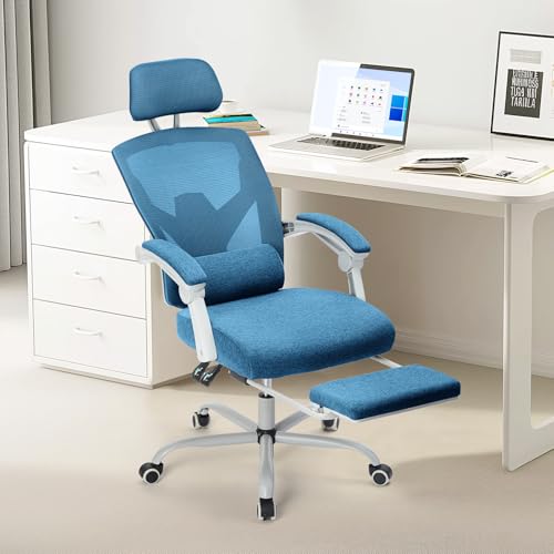 Sweetcrispy Ergonomic Office Desk Chair, Swivel Computer Chair | High-Back Mesh, 360° Rolling Work, Comfy Arms, Home Office Bedroom Study Student, Blue - color: Blue