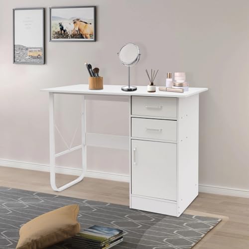 Computer Desk with Drawers, Office Desk with Storage Cabinet for PC Laptop, Wood Home Office Desk Vanity Desk for Work Study Gaming Writing Workstation