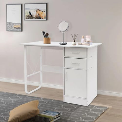 Computer Desk with Drawers, Office Desk with Storage Cabinet for PC Laptop, Wood Home Office Desk Vanity Desk for Work Study Gaming Writing Workstation