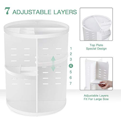 seinlife 360 Rotating Makeup Organizer,DIY Adjustable Spinning Holder,Foldable Cosmetic Storage Display box,Large Capacity Make up Caddy Shelf,Fits Countertop Vanity and Bathroom (WHITE) - color: WHITE