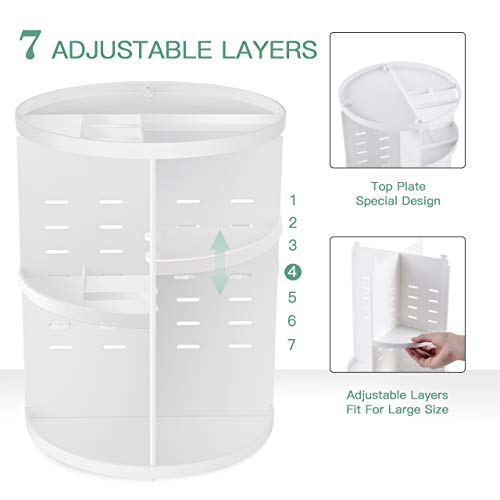 seinlife 360 Rotating Makeup Organizer,DIY Adjustable Spinning Holder,Foldable Cosmetic Storage Display box,Large Capacity Make up Caddy Shelf,Fits Countertop Vanity and Bathroom (WHITE) - color: WHITE