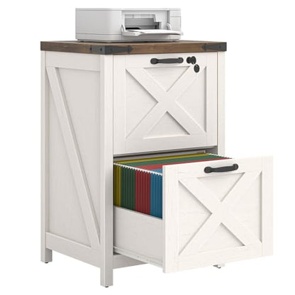 Farmhouse 2 Drawers File Cabinet with Lock for Home Office, Rustic White - color: Rustic White, size: 2 Drawers