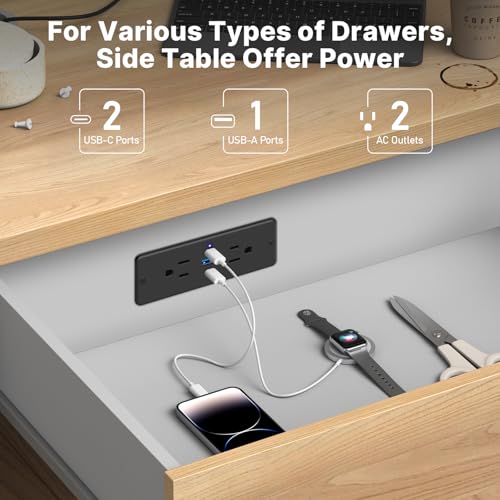 CCCEI Recessed Power Strip with Outlet and 65W USB C Ports, Furniture Flush Mount Power Strip, Small Desk Hidden Outlet for Conference Table, Nightstand, Black, 10FT. - size: 10FT, style: 65W_USB-C