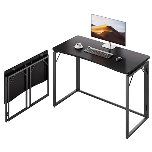 JOYMOOP Black 40" Folding Desk, No Assembly Small Foldable Desk for Home, Office, Wooden Top Folding Computer Desk for Working, Writing, Studying - Middle Size - color: Black, size: 40" Width