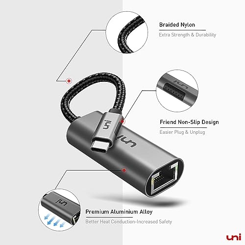 uni USB C to Ethernet Adapter 1Gbps, Driver Free RJ45 to USB C for Laptop - style: Grey-USB C