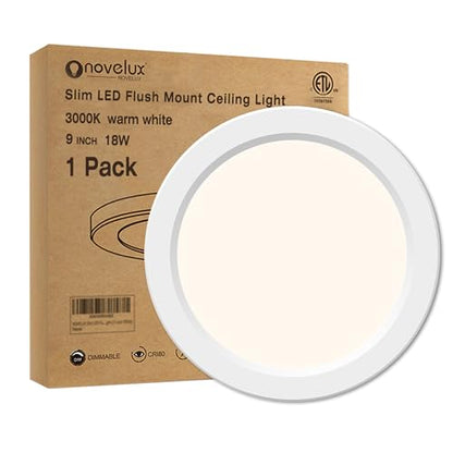 Flush Mount Ceiling Light Fixture - ETL Certified - 9 Inch Dimmable 3000K Warm White LED, 0.63'' Ultra Thin Round Design for Bedroom, Bathroom, Kitchen, Hallway, Basement, Closet (1-Pack)‌ - color: White, 3000K, size: 9 inch (1 Pack)