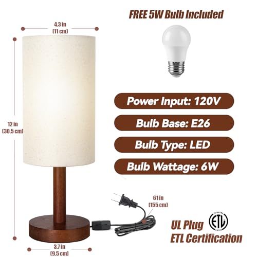 LALISU Small Table Lamp，Nightstand Lamp Wood Base Bedside Lamp Plug in - color: Black-Walnut Wood
