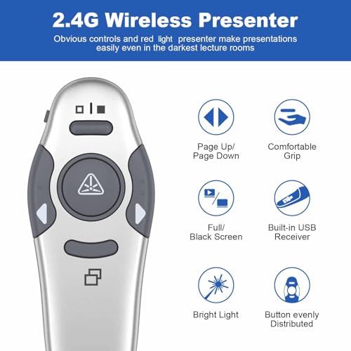 QUI 2 Pack Wireless Presenter PowerPoint Clicker, USB, Silver | RF 2.4G USB Presentation Clicker,Support PowerPoint, Google Slides, Keynote, Compatible with Windows & Mac - color: Silver, style: USB