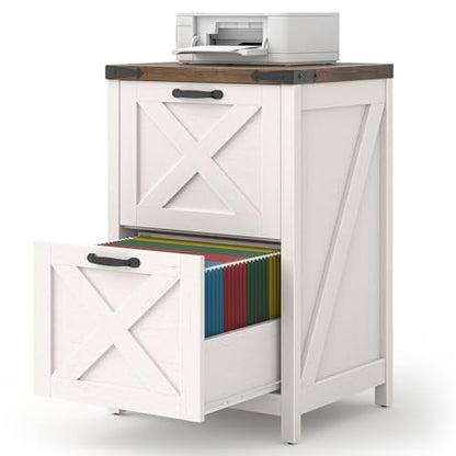 Farmhouse File Cabinet with 2 Drawers for Home Office, White and Brown - color: White and Brown, size: 2 Drawers