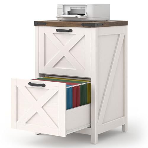 Farmhouse File Cabinet with 2 Drawers for Home Office, White and Brown - color: White and Brown, size: 2 Drawers