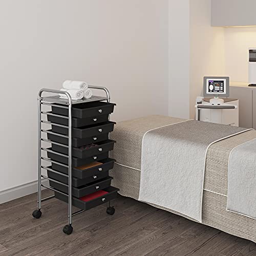 Yaheetech 10-Drawer Rolling Storage Cart with Wheels, Slim Organizer, Black - color: Black, style: 10 Drawers