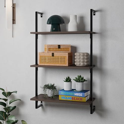happimess Madera 3-Shelf Wall Mounted Bookcase 40.55", Brown/Black - color: Brown, size: 3-Tier 40.55"