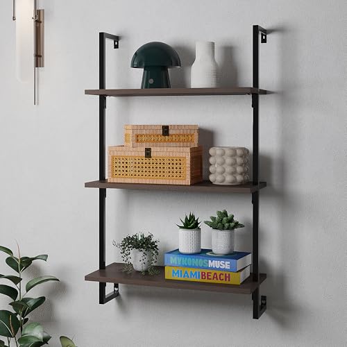 happimess Madera 3-Shelf Wall Mounted Bookcase 40.55", Brown/Black - color: Brown, size: 3-Tier 40.55"