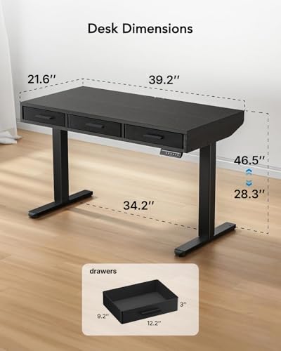 HUANUO Electric Standing Desk with Drawers, C-Clamp Mount Compatible, 40 x 22 Inch Height Adjustable Sit Stand Desk, Fabric Drawers, Home Office Stand Up Desk with 4 Custom Height Settings, Black - size: 40" X 22"