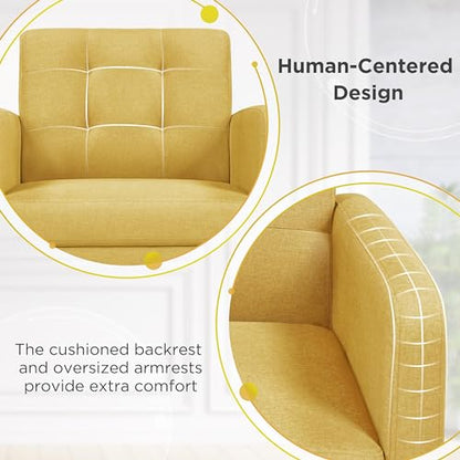Yaheetech Mid Century Accent Chairs Set of 2 Living Room Chairs Yellow | Linen-Like Upholstered Sillones Para Sala, Modern Reading Nook Chairs, Button Tufted Back, Rubberwood Legs, Bedroom Office - color: Yellow, size: set of 2