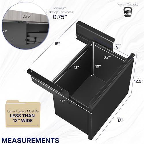VIVO Black Under Desk Filing Cabinet, MOUNT-FCD1S-B - style: Under Desk Mount