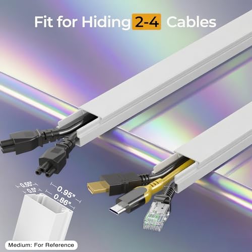 113.4in Cord Hider Kit, Cord Covers for 2-4 Wires on Wall, Self-Adhesive Cable Hider Wire Covers for Cords on Wall, Paintable Cord Hider for Walls Mount Tv, Cable Cover Raceway, W0.95 H0.55in, White - color: White, size: 113.4in L x 0.95in W x 0.55in H