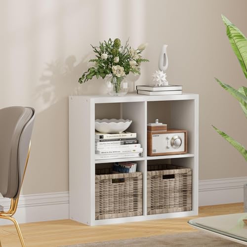 4 Cube Storage Organizer, 2x2 Cube Bookshelf, Cubby Storage Shelf, Wooden Organizer Shelf with Thickened Boards, for Closet Bedroom Home Office Living Room, 25.12" L x 9.37" W x 25.12" H, White - color: White, size: 4 Cube-25.12" L x 9.37" D x 25.12" H