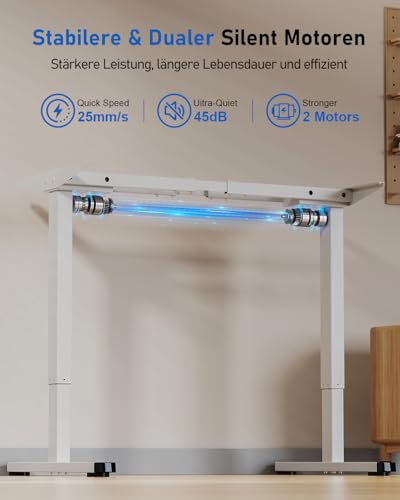264 lbs Capacity Dual Motor Electric Standing Desk Frame, Height Adjustable Sit Stand up Desk Legs for 39.4” to 74.8” Desktop, Anti-Collision Function, Cable Tray, 2 Hooks, White Frame Only - color: White