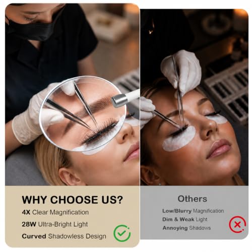 Half Moon Lash Light with 4X Magnifier for Eyelash Extensions - Professional LED Lamp for Eyetech,Tattoo Artists, Estheticians | Dimmable Cool/Warm Lighting & Brightness | Shadow-Free Design (Remote) - color: White