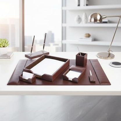 Dacasso Bonded Set Luxury Leather Desk Pad & Desk Organization Essentials, 7 Piece, Dark Brown - color: Dark Brown, style: 7 Piece