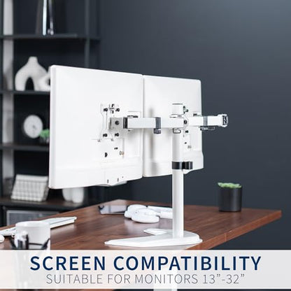 VIVO Dual LED LCD Monitor Free-Standing Desk Stand - color: White, size: 13" - 32" screens