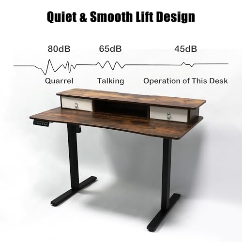 MSZ Sit & Standing Desk, Adjustable Height Electric Sit Stand Up Down Computer Table, 48x24 Inch Ergonomic Rising Modern Lift Motorized Gaming Desktop Work Home Office (Brown-Single Bookcase) - color: 5-brown-single Bookcase