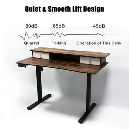 MSZ Sit & Standing Desk, Adjustable Height Electric Sit Stand Up Down Computer Table, 48x24 Inch Ergonomic Rising Modern Lift Motorized Gaming Desktop Work Home Office (Brown-Single Bookcase) - color: 5-brown-single Bookcase