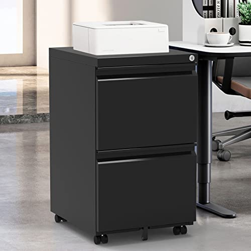 2 Drawer Mobile File Cabinet with Lock,Rolling File Cabinet, Under Desk Mobile Filing Cabinet,File Cabinets for Home Office,Storage 2 Drawer Mobil Filing Cabinet for A4/Legal/Letter,Balck - color: Black, style: 2A