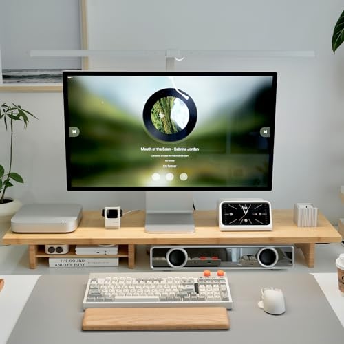 Bamboo Dual Monitor Stand Riser, 2-Tier Desk Shelf with Storage | 39.37-Inch Wide, 300 lbs Capacity, Removable Shelf for Monitors, Printer or TV in Home office, Natural - color: Natural