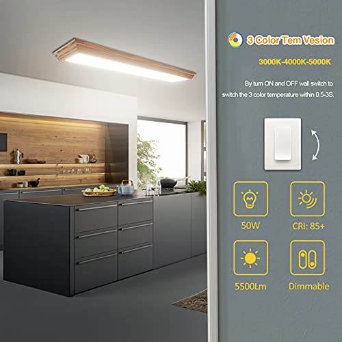 4FT LED Light Fixture with 3000K/4000K/5000K CCT Selectable Dimmable 4 Foot LED Linear with Wooden Look 50W 5500LM Flush Mount Ceiling Wraparound for Kitchen, Bedroom, Laundry, 4 Pack - size: 4FT | 4 Pack