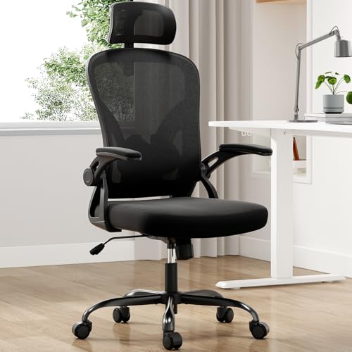 Farini Ergonomic Office Chair, Desk Chair with Headrest, Black & Dark Black | Home Office Desk Chair with Headrest, High Back Swivel Computer Chair, Armrests and Adjustable Lumbar Support - color: All Black, size: Set of 1
