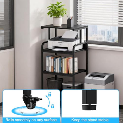 Black 4 Tier Adjustable Shelf Mobile Printer Stand Rolling Storage Cart | Space saving design fits small home office spaces supports scanner cricut heat press fax machine and other office equipment - color: 4-Tier Black