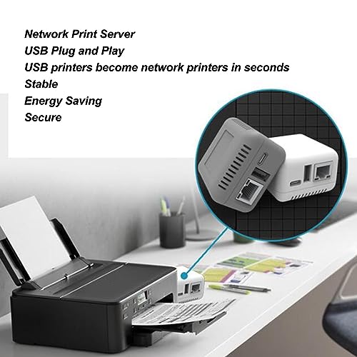 Luqeeg LAN Print Share Server, Supports Image and Text Printing, Computer Print Server Adapter, Multiple Interfaces, Maximum Support 256GB, Compatible with 95% USB Printer Brands (US
