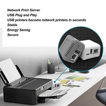 Luqeeg LAN Print Share Server, Supports Image and Text Printing, Computer Print Server Adapter, Multiple Interfaces, Maximum Support 256GB, Compatible with 95% USB Printer Brands (US