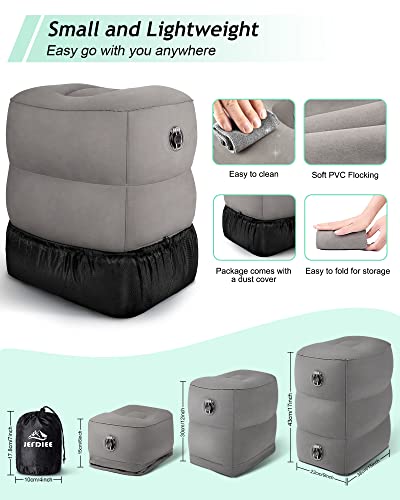 Inflatable Foot Rest Pillow, Kids Airplane Bed, Adjustable 3 Layers Height Leg Rest Pillow, Airplane Travel Essentials Great for Office, Home, Trains, Cars - color: Grey