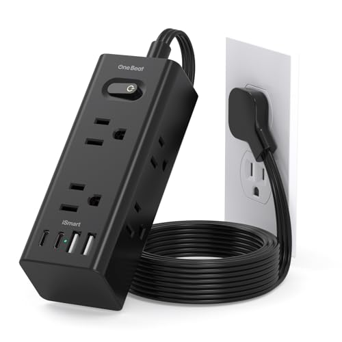 1Ft Extension Cord with Multiple Outlets, Flat Plug Power Strip Surge Protector with 1 Ft Cord, 6 Outlet 4 USB Ports (2 USB C), Multi Outlet Wall Plug for Travel, College, Dorm Room Essentials(Black) - color: Black, size: 1FT