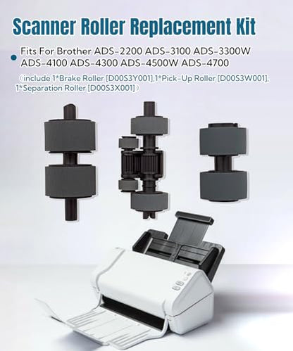 Scanner Roller Replacement Kit Fits for Brother ADS-2200 ADS-3100 | Fits for ADS-3300W ADS-4100 ADS-4300 ADS-4500W ADS-4700,Paper Pickup Roller Kit
